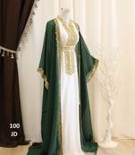 Green and White Georgette Embroidered Islamic Party Wear Kaftan