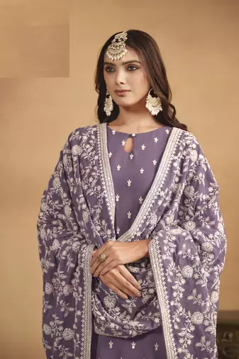 LAVENDER GEORGETTE EMBROIDERED SALWAR KAMEEZ