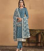 TEAL BLUE GEORGETTE EMBROIDERED SALWAR KAMEEZ