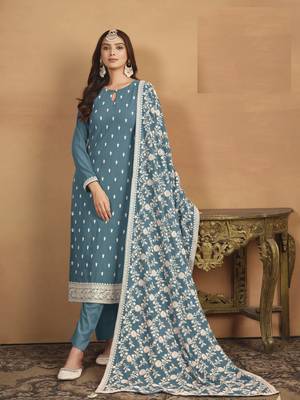 TEAL BLUE GEORGETTE EMBROIDERED SALWAR KAMEEZ 2
