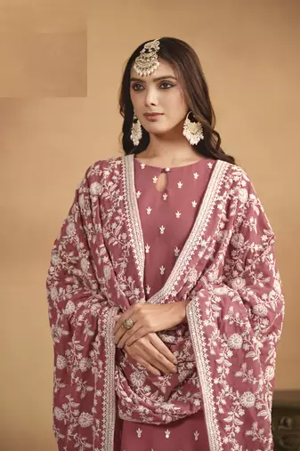 PEACH GEORGETTE EMBROIDERED SALWAR KAMEEZ