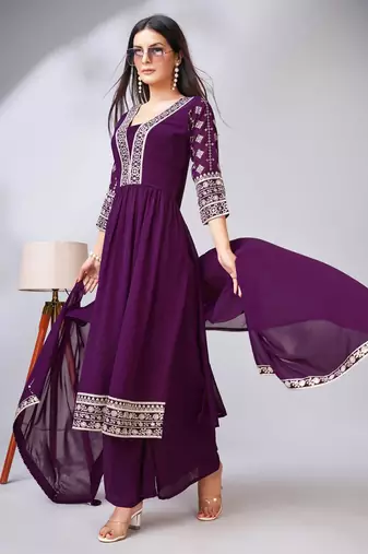Elegant Purple Georgette Traditional Function Wear Readymade Suit Collection With Purple Georgette