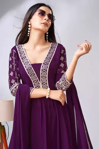Elegant Purple Georgette Traditional Function Wear Readymade Suit Collection With Purple Georgette
