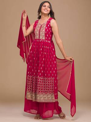 Rani Pink Zariwork Georgette Readymade Salwar Suit 1