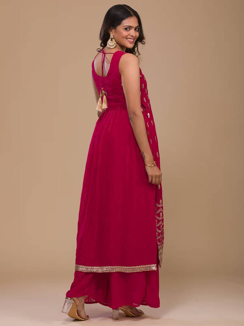 Rani Pink Zariwork Georgette Readymade Salwar Suit