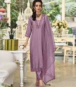  lavender viscose silk embroidered kurta with pant & dupatta