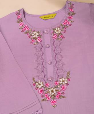  lavender viscose silk embroidered kurta with dhoti pants & dupatta 3