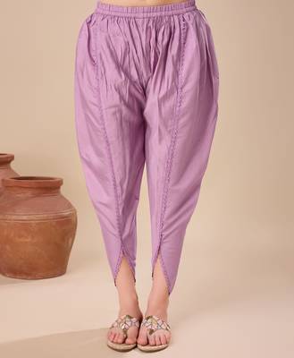  lavender viscose silk embroidered kurta with dhoti pants & dupatta 4