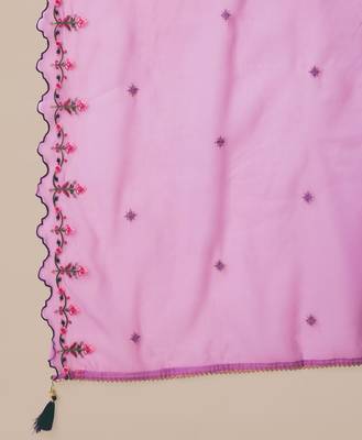  lavender viscose silk embroidered kurta with dhoti pants & dupatta 5