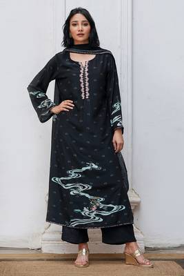 Black bemberg silk salwar suit with chinon silk dupatta 1