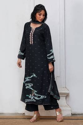 Black bemberg silk salwar suit with chinon silk dupatta 5