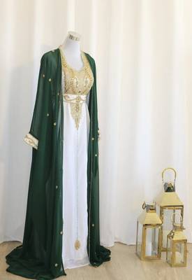 Green & White Handcrafted Zari work Stitched Dress Georgette Kaftan Party Wear Wedding Dresses 1