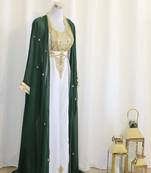 Green & White Handcrafted Zari work Stitched Dress Georgette Kaftan Party Wear Wedding Dresses