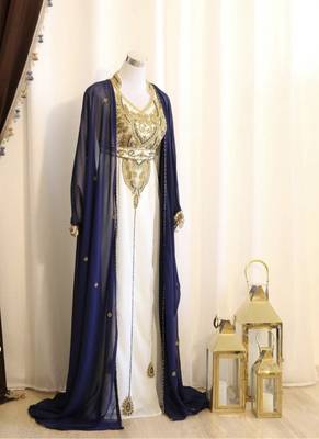 Navy-Blue & White Handcrafted Zari work Stitched Dress Georgette Kaftan Party Wear Wedding Dresses 1