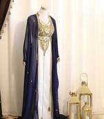 Navy-Blue & White Handcrafted Zari work Stitched Dress Georgette Kaftan Party Wear Wedding Dresses