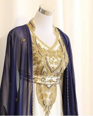 Navy-Blue & White Handcrafted Zari work Stitched Dress Georgette Kaftan Party Wear Wedding Dresses 2