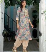 Blue modal chanderi floral print full stitch afghani sets