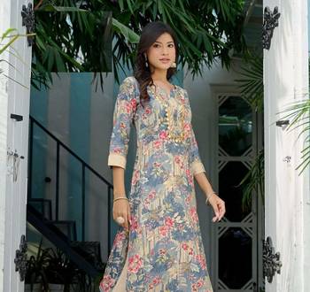 Blue modal chanderi floral print full stitch afghani sets 2