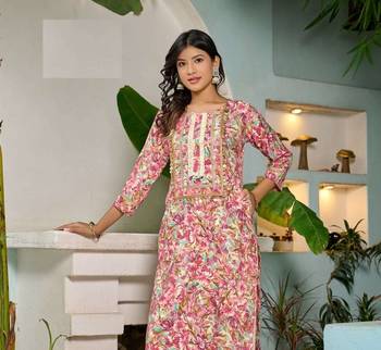 Pink modal chanderi floral print full stitch afghani sets 2