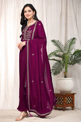  Vichitra Silk Embroidery Salwar Suit Set Anarkali Kurta Set with Dupatta 1