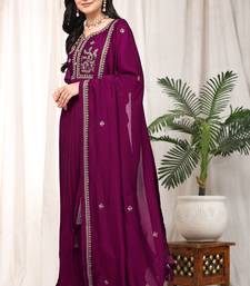  Vichitra Silk Embroidery Salwar Suit Set Anarkali Kurta Set with Dupatta