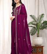  Vichitra Silk Embroidery Salwar Suit Set Anarkali Kurta Set with Dupatta