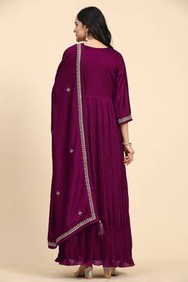  Vichitra Silk Embroidery Salwar Suit Set Anarkali Kurta Set with Dupatta 2