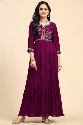 Trendmalls  Vichitra Silk Embroidery Salwar Suit Set Anarkali Kurta Set with Dupatta