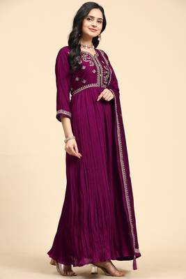  Vichitra Silk Embroidery Salwar Suit Set Anarkali Kurta Set with Dupatta 6