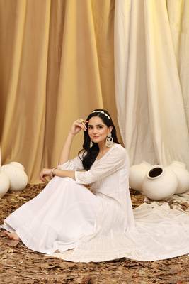 White Georgette Embroidery Salwar Suit Set Kurta with Dupatta 1