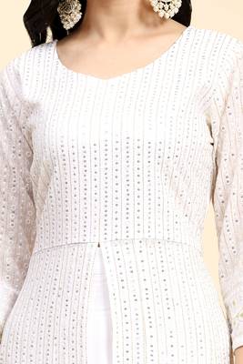 White Georgette Embroidery Salwar Suit Set Kurta with Dupatta 8
