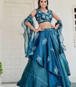 Women's Turquoise Color Western Lehenga Choli Set With Embroidered Zari And Sequence With Thread Work