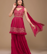 Womens Pink Designer Zariwork Georgette Readymade Sharara Suit