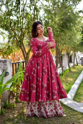 Women's rani pink cotton silk digital printed designer kurti with palazzo 2
