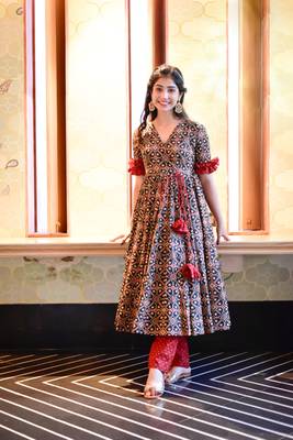 Women's black cotton silk digital printed designer kurti with pant 1