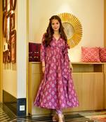 Women's pink cotton silk digital printed designer kurti with pant