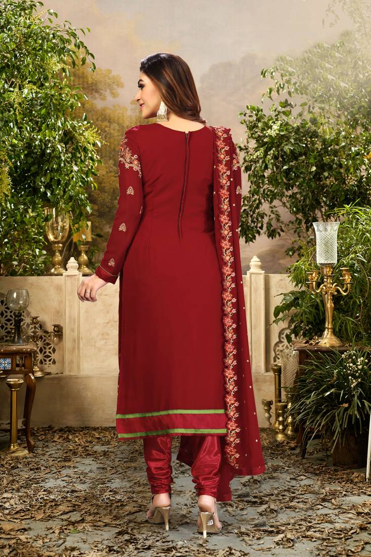 Trendmalls  Georgette Embroidery Salwar Suit Set Kurta Pant with Dupatta