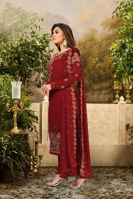 Trendmalls  Georgette Embroidery Salwar Suit Set Kurta Pant with Dupatta 4