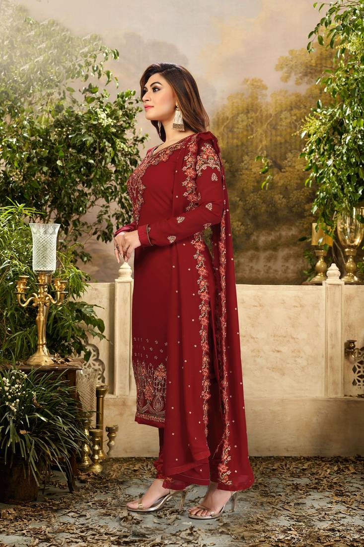 Trendmalls  Georgette Embroidery Salwar Suit Set Kurta Pant with Dupatta