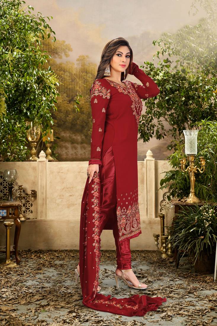Trendmalls  Georgette Embroidery Salwar Suit Set Kurta Pant with Dupatta
