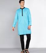 men's turquoise linen cotton long kurta
