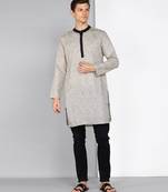 men's light brown linen cotton long kurta