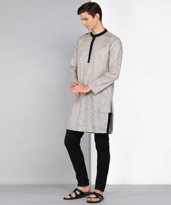 men's light brown linen cotton long kurta 3