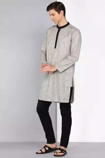 men's light brown linen cotton long kurta