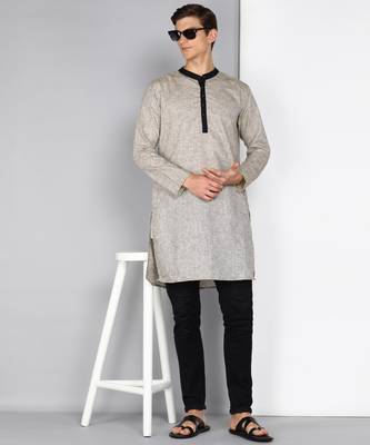 men's light brown linen cotton long kurta 4