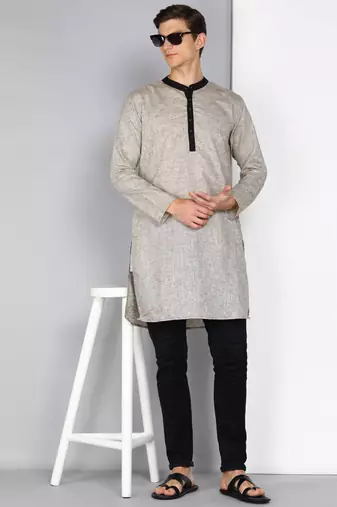 men's light brown linen cotton long kurta