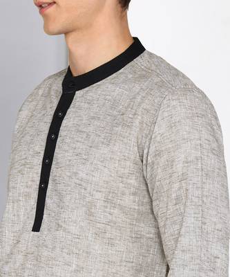 men's light brown linen cotton long kurta 5