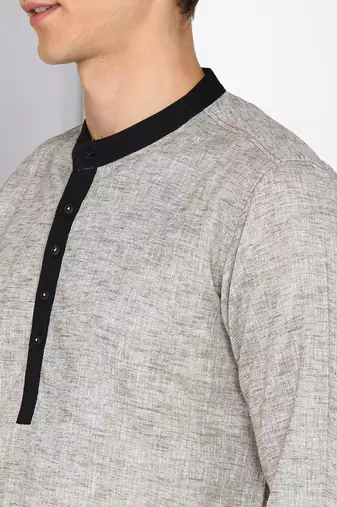 men's light brown linen cotton long kurta