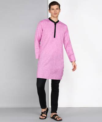 men's mauve linen cotton long kurta 1