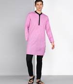 men's mauve linen cotton long kurta